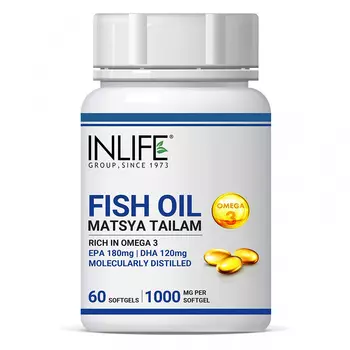 Рыбий жир (60 кап, 1000 мг), Fish Oil Matsya Tailam, произв. INLIFE