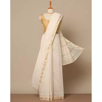 Сари Акола Хари Махешвари с ручной печатью, Akola Khari Handblock Printed Pure Maheshwari Saree, произв. AJIO