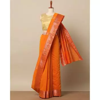 Сари Батта из шелка и хлопка с каймой зари, South Soft Silk Cotton Butta Saree with Zari Border, произв. AJIO