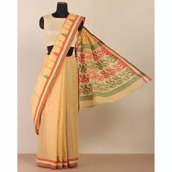 Сари из бенгальского хлопкового жаккарда, Handloom Bengal Cotton Jacquard Pallu Saree, произв. AJIO