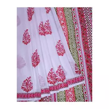Сари из джайпурского хлопка с цветочным принтом, Jaipur Cotton Saree With Floral Print, произв. AJIO