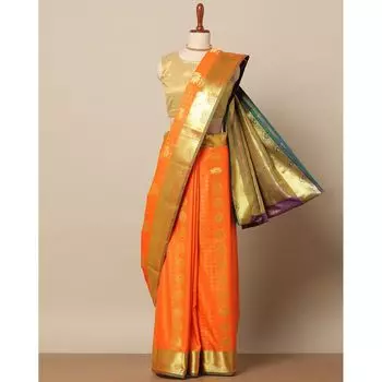 Сари из мягкого южного шелка с каймой зари, Soft South Silk Butta Saree with Zari Border, произв. AJIO