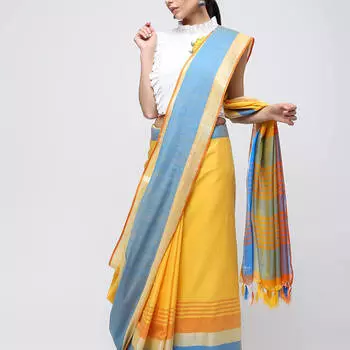 Сари разноцветное прямого кроя, Contrast Woven Saree with Blouse, произв. MYINDIA