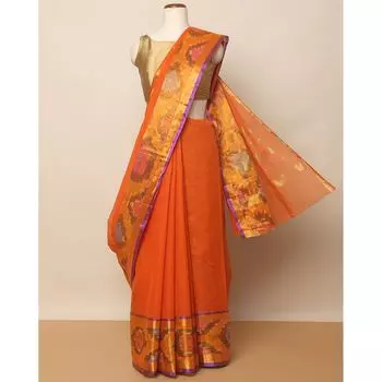 Сари с окантовкой икат, South Cotton Saree with Ikat Border, произв. AJIO