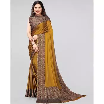 Сари с принтом и контрастной каймой, Printed Saree with Contrast Border, произв. AJIO