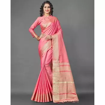 Сари с тканым рисунком и кистями, Woven Pattern Saree with Tassels, произв. AJIO