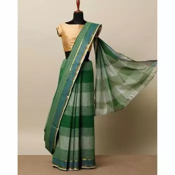 Сари в зеленую полоску, Green Line Saree, произв. MYINDIA