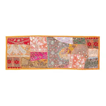 Саше лоскутное на кровать, Cotton Bedrunner Orange Base Patchwork Pattern, Handmade, произв. MYINDIA