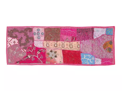 Саше лоскутное на кровать, Cotton Bedrunner Pink Base Patchwork Pattern, Handmade, произв. MYINDIA