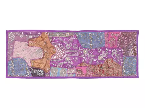 Саше лоскутное на кровать, Indian Cotton Bedrunner Embroidered Beaded, Handmade, произв. MYINDIA