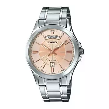 Серебристые мужские аналоговые часы, Silver Analog Men's Watch, произв. Casio