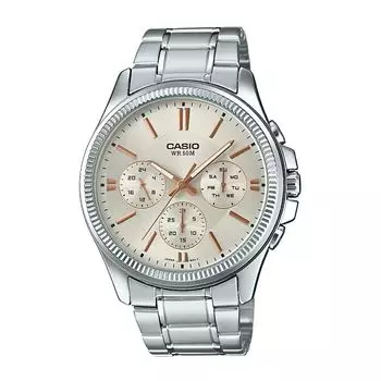 Серебристые мужские часы с несколькими циферблатами, Silver Multi-Dial Men's Watch, произв. Casio
