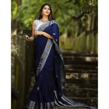 Шелковое сари Банараси с контрастной каймой, Banarasi Silk Saree with Contrast Border, произв. AJIO