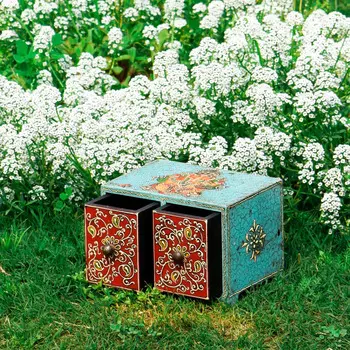 Шкатулка, Wooden Box Blue And Red, Handmade, произв. MYINDIA