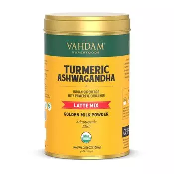 Смесь латте из Куркумы и Ашваганды (100 г), Turmeric Ashwagandha Latte Mix, произв. VAHDAM