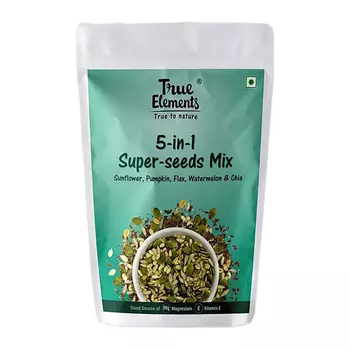 Смесь семян «5 в 1» Подсолнечник, Тыква, Лен, Арбуз и Чиа (125 г), 5-in-1 Super Seeds Mix, Sunflower, Pumpkin, Flax, Watermelon & Chia, произв. True Elements