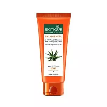 Солнцезащитный лосьон с Алоэ вера (50 мл), Bio Aloe 30+ SPF UVA/UVB Sunscreen Ultra Soothing Body Lotion, произв. Biotique