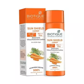 Солнцезащитный лосьон с Морковью 40+ SPF (190 мл), Sun Shield Carrot 40+ SPF Sunscreen Ultra Protective Lotion, произв. Biotique