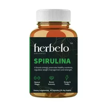 Спирулина (60 кап, 800 мг), Spirulina, произв. Herbelo Organics