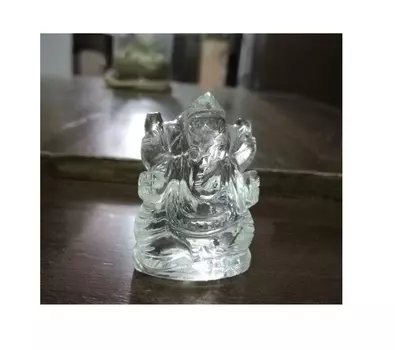 Статуэтка Ганеши из Чистого Кварца, Ganesha Idol Pure Sphatik Crystal, произв. Kalyan Puja