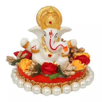 Статуэтка Ганеши, Polyresin Lord Ganesha Statue on Decorative Handcrafted Plate, произв. eCraftIndia