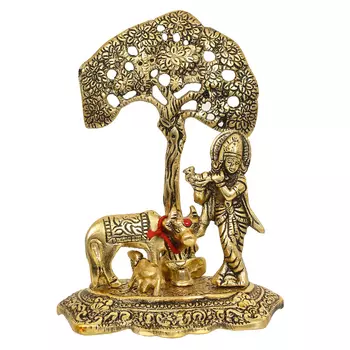 Статуэтка Кришны, Golden Lord Krishna Idol Playing Flute under Tree, произв. eCraftIndia