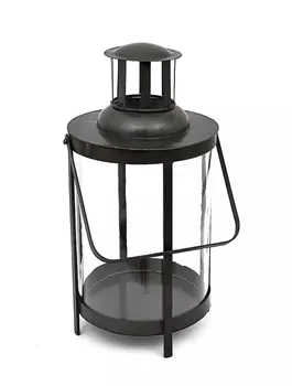 Стеклянный цилиндрический фонарь в металлической подставке с ручкой, Iron Lantern Black, произв. John Molly Decor&Gifts