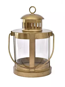 Стеклянный цилиндрический фонарь в металлическом корпусе с ручкой, Латунь, Iron Round Pipe Lantern, произв. John Molly Decor&Gifts