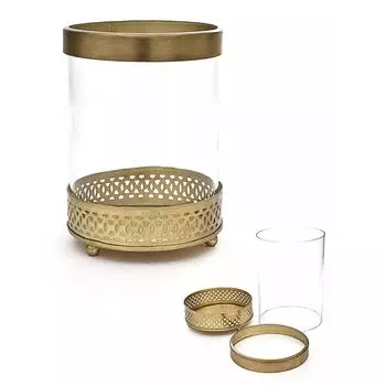 Стеклянный подсвечник в металлической резной подставке, Латунь, Iron Round Votive Jalli Cutting, произв. John Molly Decor&Gifts