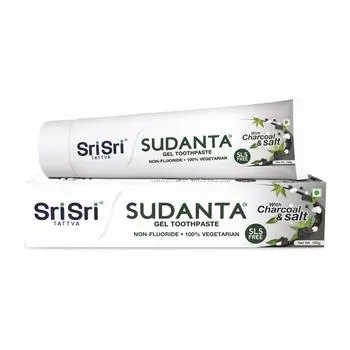 Суданта: зубная гелевая паста с Древесным углем и Солью (100 г), Sudanta Gel Toothpaste Charcoal & Salt, произв. Sri Sri Tattva