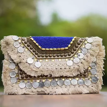 Сумка бежевая с бахромой, Fringe Bag Beige, Handmade, произв. MYINDIA