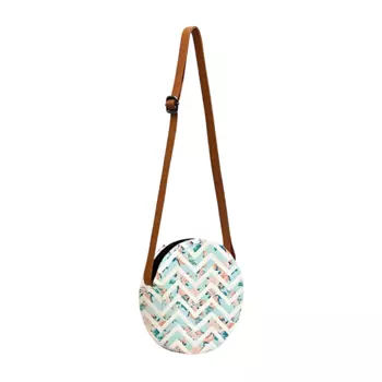 Сумка с зигзагообразным и цветочным принтом, Zig Zag Floral Print Round Sling Bag, произв. The Purple Tree