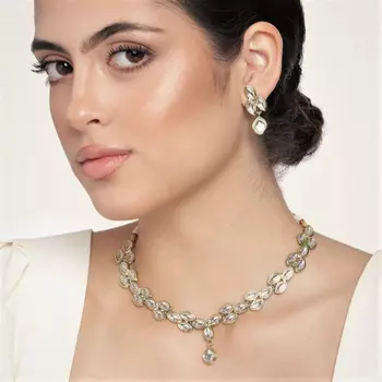 Traditional Gold tone Kundan sparkling Leaf Necklace