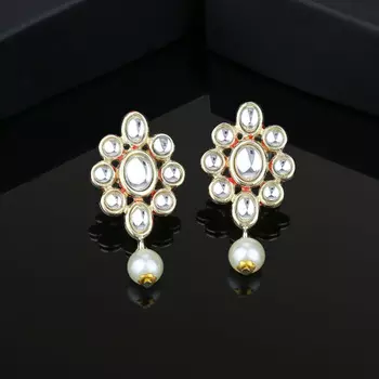 Trendy Fancy Party Wear Gold Plated Pearl Drop Stud Earrings