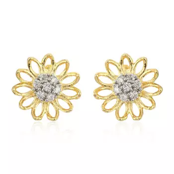 Two Tone Plated Flower Shaped Stud Earrings