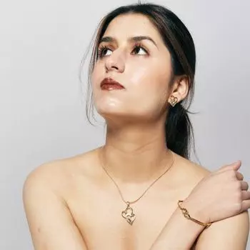 Two Tone Plated Heart Shaped Lock Pendant With Earrings