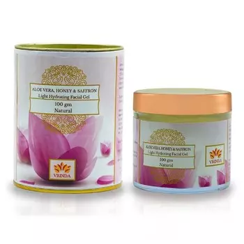 Увлажняющий гель для лица с Алоэ вера, Медом и Шафраном (100 г), Aloe Vera, Honey & Saffron Light Hydrating Facial Gel, произв. Vrindaam