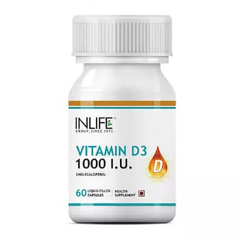 Витамин Д3 (60 кап, 1000 IU), Vitamin D3, Cholecalciferol, произв. INLIFE