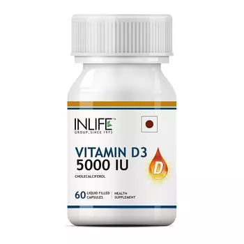 Витамин Д3 (60 кап, 5000 IU), Vitamin D3, Cholecalciferol, произв. INLIFE