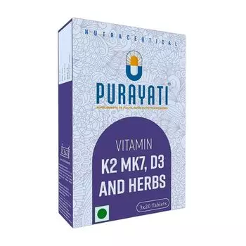 Витамин К2 МК-7 (55 мкг), Витамин Д3 (600 IU) и травы (60 таб), Vitamin K2 MK7, D3 and Herbs, произв. Purayati