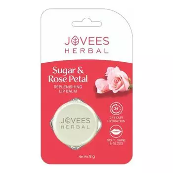 Восстанавливающий бальзам для губ с сахаром и лепестками Роз (8 г), Sugar & Rose Petal Replenishing Lip Balm, произв. Jovees