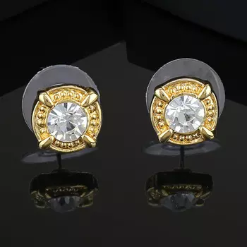 White Stone Round Stud Earrings