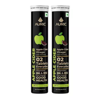 Яблочный уксус с витаминами (2 x 20 таб, 4 г), Apple Cider Vinegar with Vitamins, произв. Auric