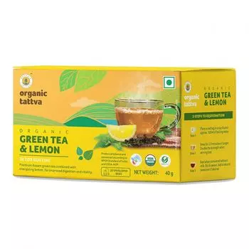 Зеленый чай Ассам с Лимоном (20 пак, 2 г), Organic Green Tea & Lemon, произв. Organic Tattva