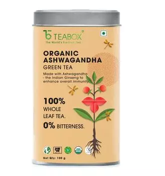 Зеленый чай с Ашвагандой (100 г), Organic Ashwagandha Green Tea, произв. Teabox