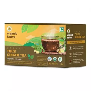 Зеленый чай с Имбирем и Тулси (20 пак, 2 г), Organic Tulsi Ginger Tea, произв. Organic Tattva