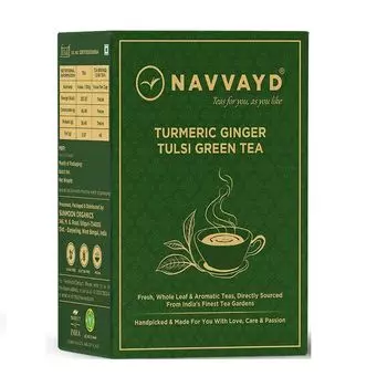 Зеленый чай с Куркумой, Имбирем и Тулси (100 г), Turmeric Ginger Tulsi Green Tea, произв. Navvayd