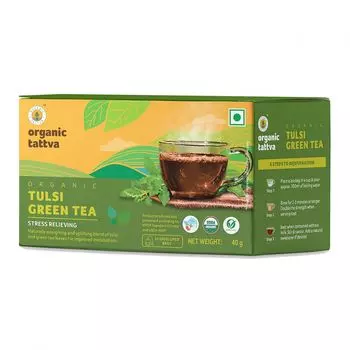 Зеленый чай с Тулси (20 пак, 2 г), Organic Tulsi Green Tea, произв. Organic Tattva