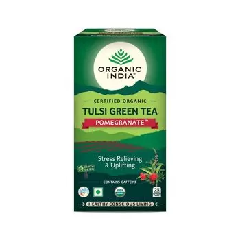 Зеленый чай с Тулси и Гранатом (25 пак, 2 г), Tulsi Green Tea Pomegranate, произв. Organic India