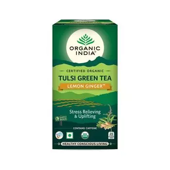 Зеленый чай с Тулси, Лимоном и Имбирем (25 пак, 1,8 г), Tulsi Green Tea Lemon Ginger, произв. Organic India